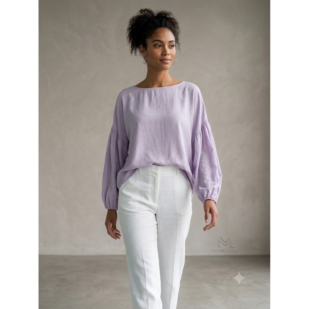 Hackwith Design House Top Women M/L Balloon‎ Sleeve Minimalist Sustainable Boho